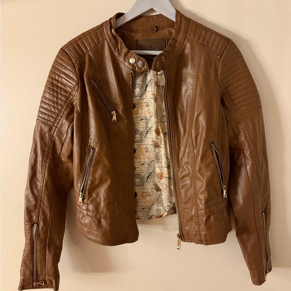 Ci Sono Tan Leather Jacket